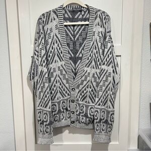 Ellis Island Geometric Cardigan Sweater Size Medium Fisherman Vintage Y2K